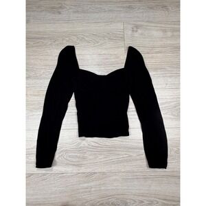 Reformation Black Sweetheart Bustier Smocked Back Long Sleeve Top Size 4